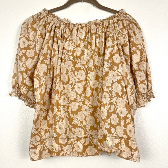 THE GREAT. Garland Floral Off-Shoulder Blouse Beige/Tan Size 2 Medium - Picture 8 of 9